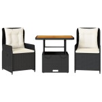 vidaXL Set bistro cu perne, 3 piese, negru, poliratan