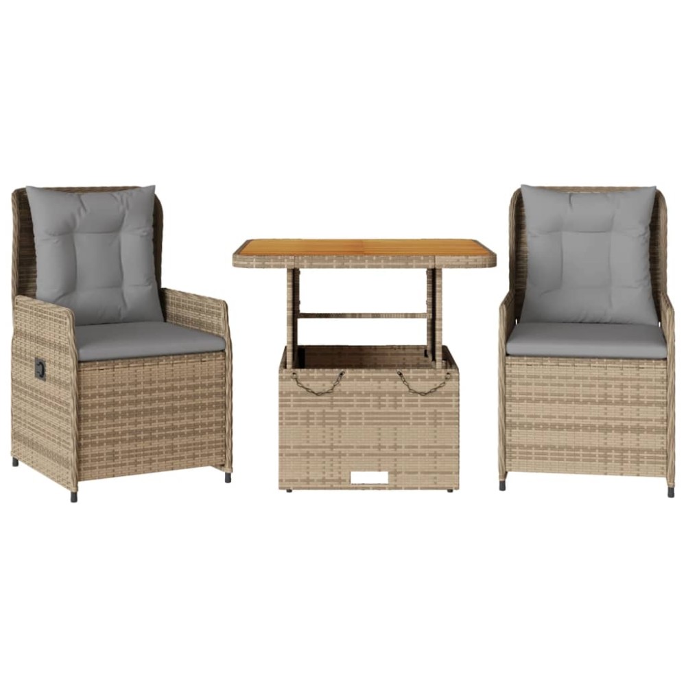 vidaXL Set bistro cu perne, 3 piese, bej, poliratan