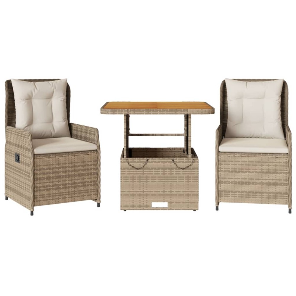 vidaXL Set bistro cu perne, 3 piese, bej, poliratan