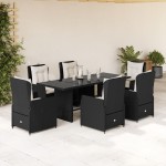 vidaXL Set mobilier de grădină cu perne, 7 piese, negru, poliratan vidaXL Set mobilier de grădină cu perne, 7 piese, negru, poliratan