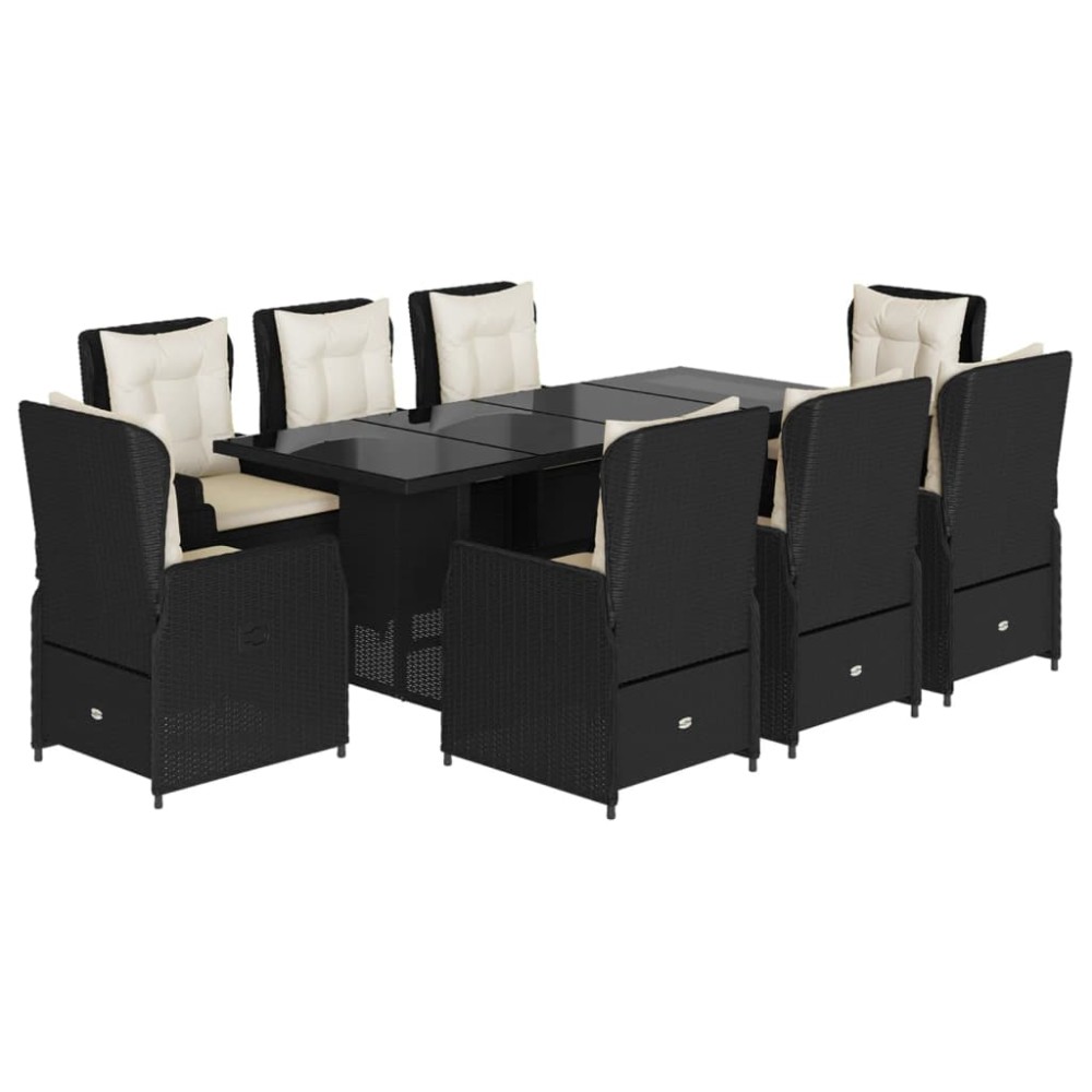 vidaXL Set mobilier de grădină cu perne, 9 piese, negru, poliratan