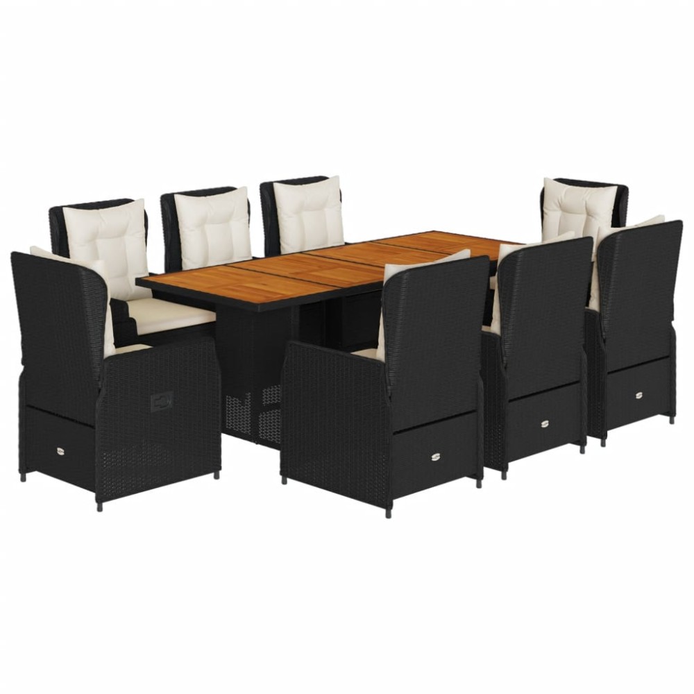 vidaXL Set mobilier de grădină cu perne, 9 piese, negru, poliratan