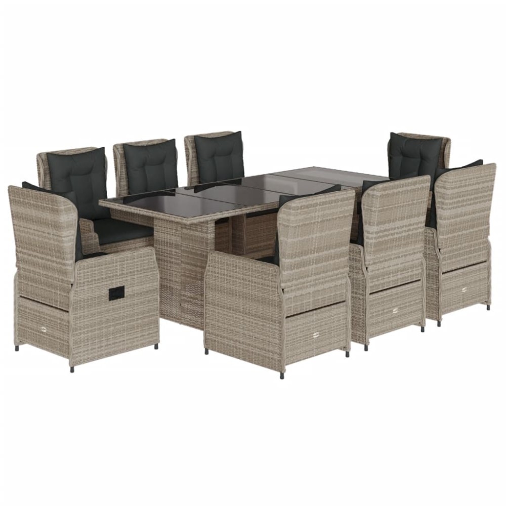 vidaXL Set mobilier grădină cu perne, 9 piese, gri deschis, poliratan