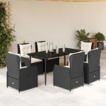 vidaXL Set mobilier de grădină cu perne, 7 piese, negru, poliratan vidaXL Set mobilier de grădină cu perne, 7 piese, negru, poliratan