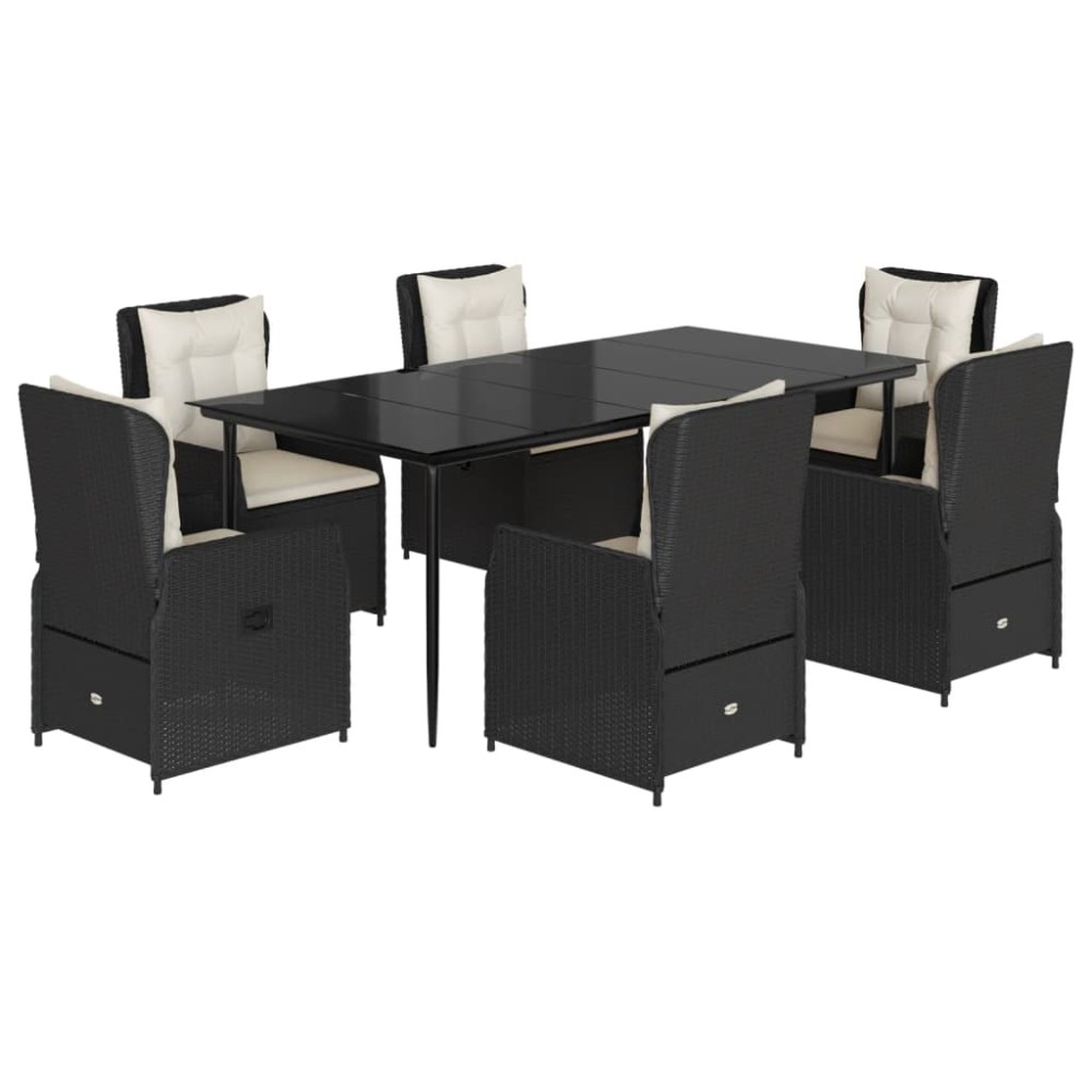 vidaXL Set mobilier de grădină cu perne, 7 piese, negru, poliratan