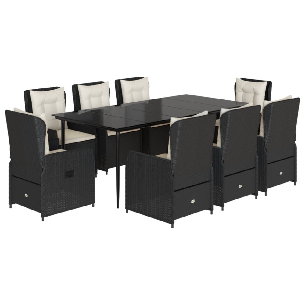 vidaXL Set mobilier de grădină cu perne, 9 piese, negru, poliratan