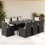 vidaXL Set mobilier de grădină cu perne, 9 piese, negru, poliratan vidaXL Set mobilier de grădină cu perne, 9 piese, negru, poliratan