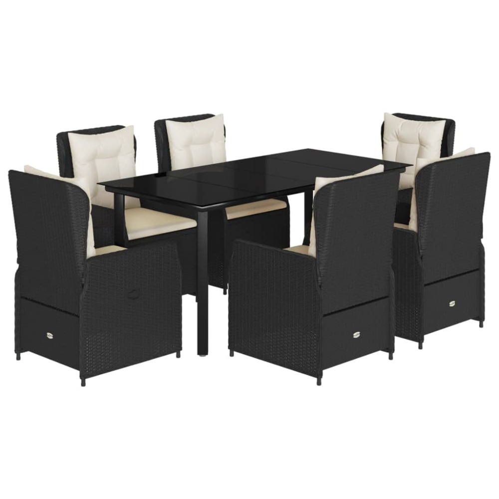 vidaXL Set mobilier de grădină cu perne, 7 piese, negru, poliratan