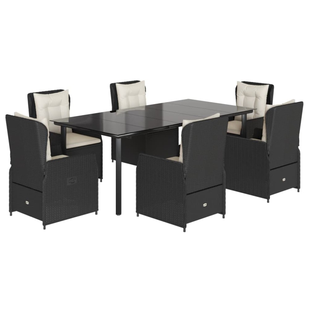 vidaXL Set mobilier de grădină cu perne, 7 piese, negru, poliratan