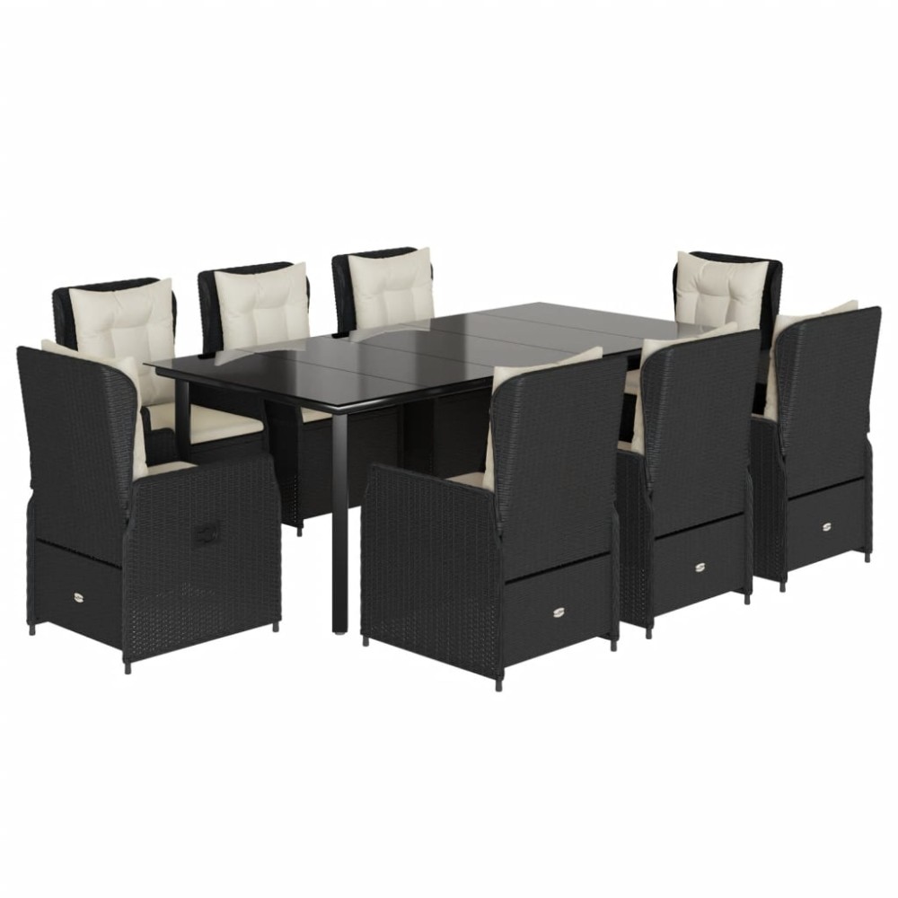 vidaXL Set mobilier de grădină cu perne, 9 piese, negru, poliratan