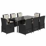 vidaXL Set mobilier de grădină cu perne, 9 piese, negru, poliratan vidaXL Set mobilier de grădină cu perne, 9 piese, negru, poliratan