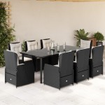 vidaXL Set mobilier de grădină cu perne, 9 piese, negru, poliratan vidaXL Set mobilier de grădină cu perne, 9 piese, negru, poliratan
