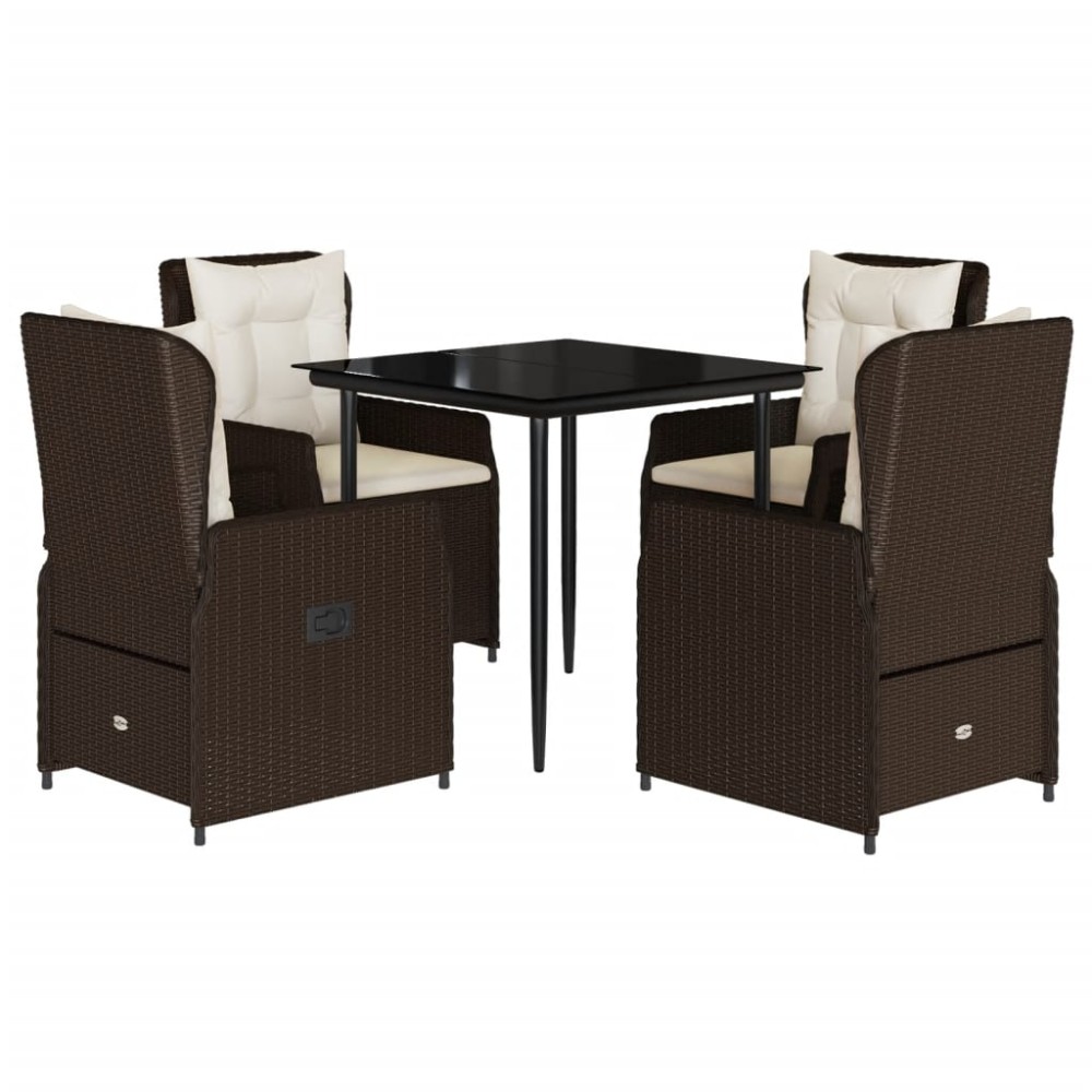 vidaXL Set mobilier de grădină, 5 piese, cu perne, maro, poliratan