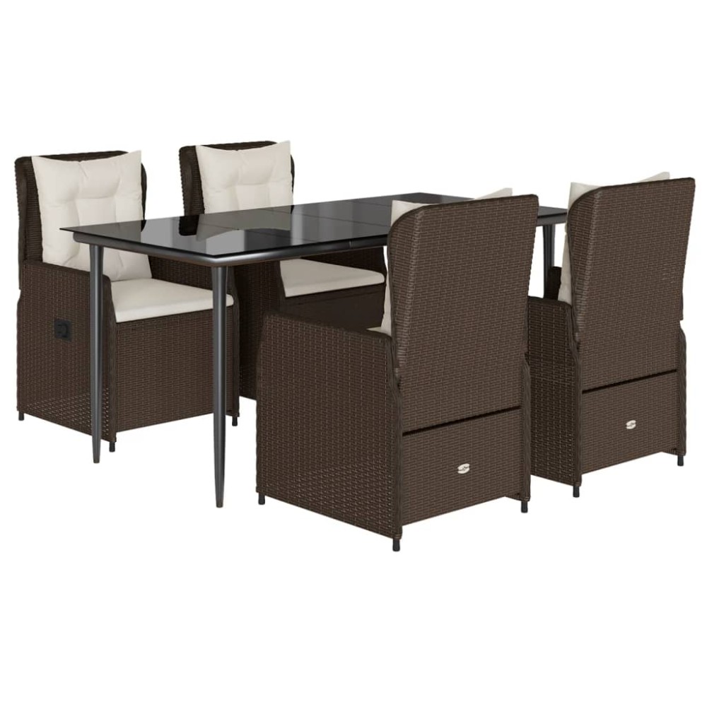 vidaXL Set mobilier de grădină, 5 piese, cu perne, maro, poliratan