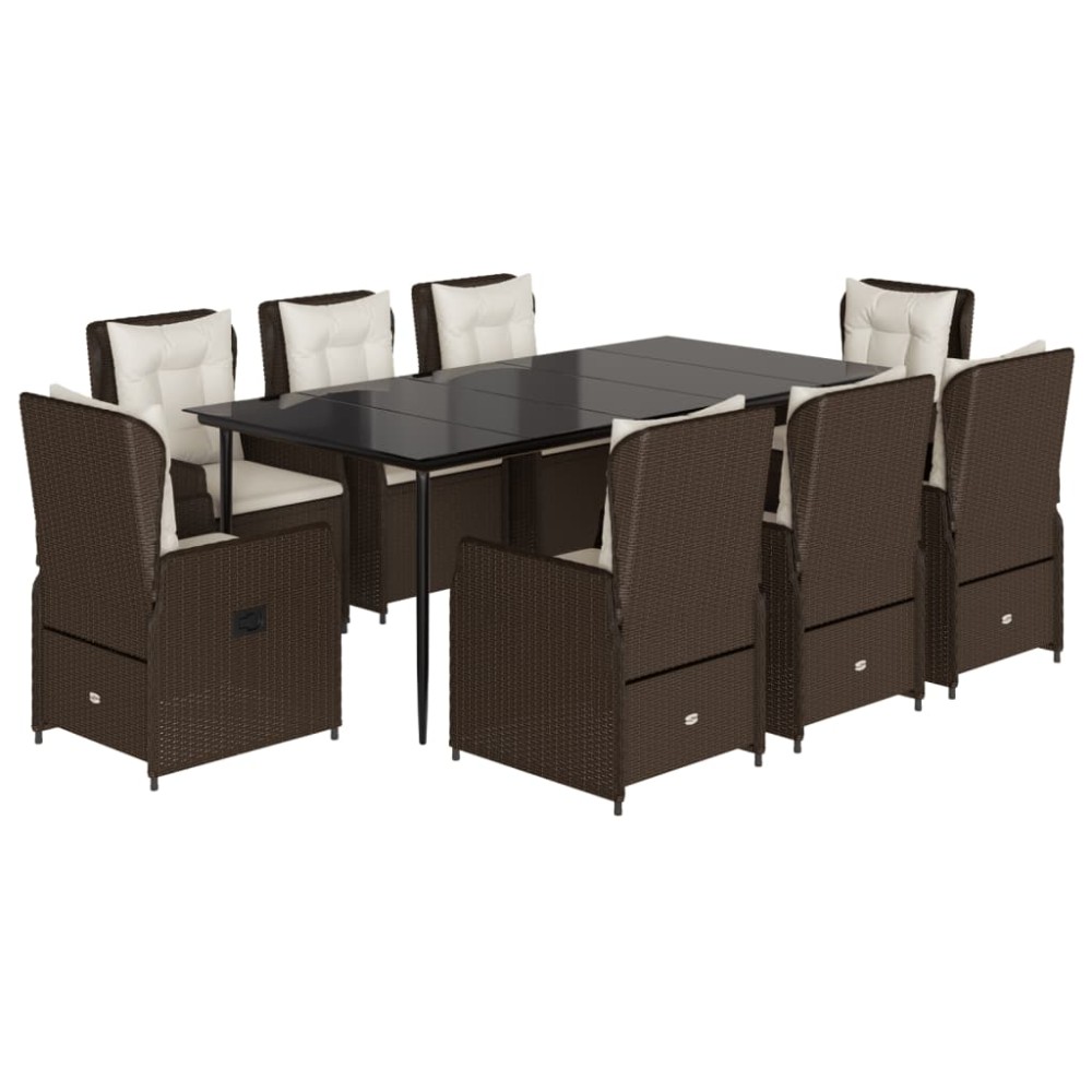 vidaXL Set mobilier de grădină cu perne, 9 piese, maro, poliratan