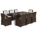 vidaXL Set mobilier de grădină cu perne, 9 piese, maro, poliratan