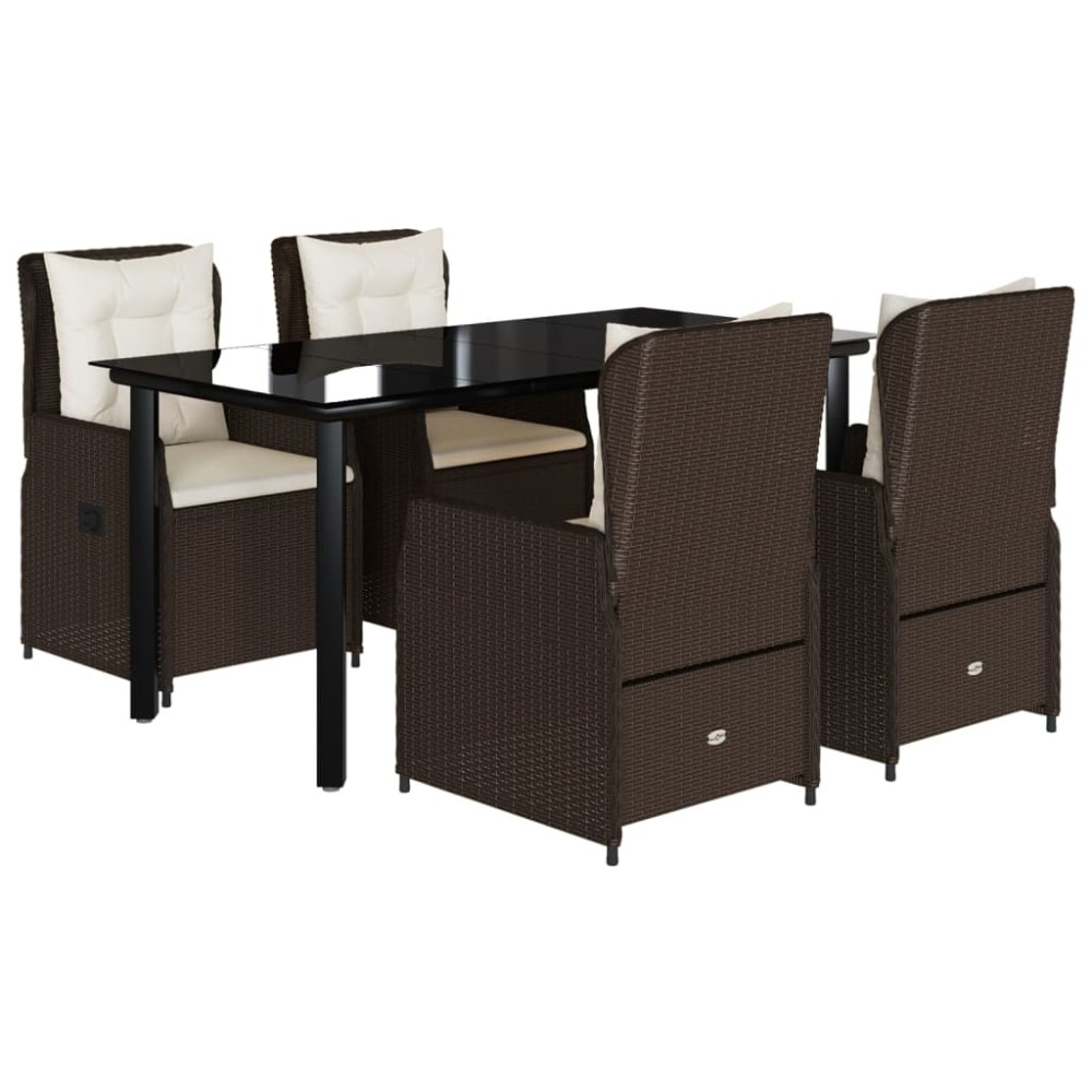 vidaXL Set mobilier de grădină, 5 piese, cu perne, maro, poliratan