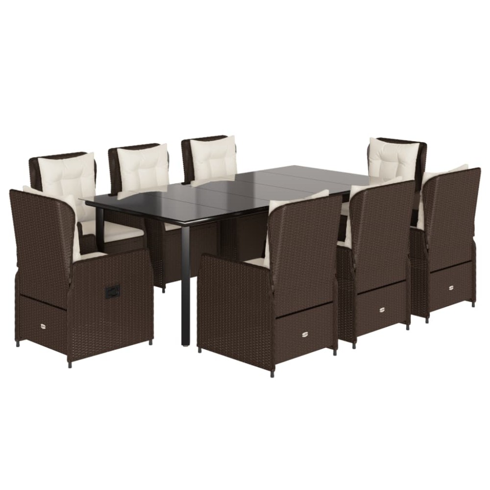 vidaXL Set mobilier de grădină cu perne, 9 piese, maro, poliratan