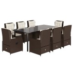 vidaXL Set mobilier de grădină cu perne, 9 piese, maro, poliratan