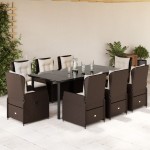 vidaXL Set mobilier de grădină cu perne, 9 piese, maro, poliratan