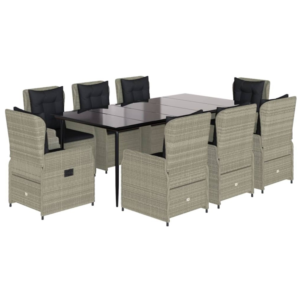 vidaXL Set mobilier grădină cu perne, 9 piese, gri deschis, poliratan