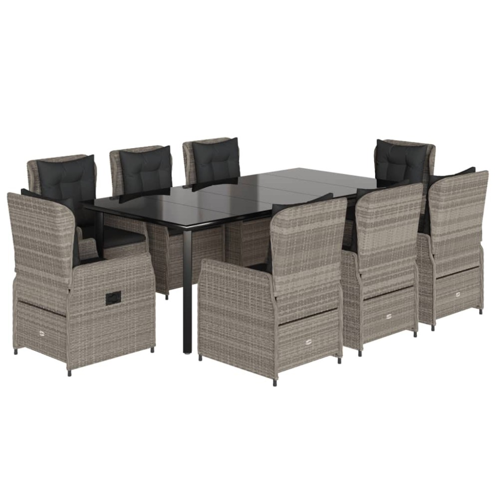 vidaXL Set mobilier grădină cu perne, 9 piese, gri deschis, poliratan