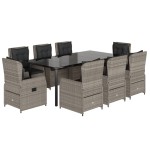 vidaXL Set mobilier grădină cu perne, 9 piese, gri deschis, poliratan