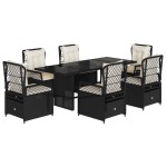 vidaXL Set mobilier de grădină cu perne, 7 piese, negru, poliratan vidaXL Set mobilier de grădină cu perne, 7 piese, negru, poliratan