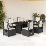 vidaXL Set mobilier de grădină cu perne, 7 piese, negru, poliratan vidaXL Set mobilier de grădină cu perne, 7 piese, negru, poliratan