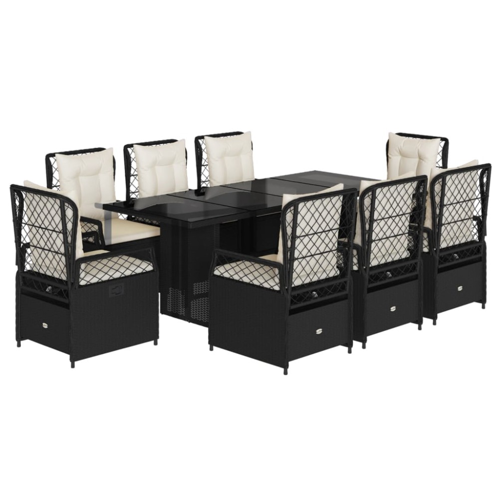 vidaXL Set mobilier de grădină cu perne, 9 piese, negru, poliratan