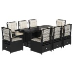 vidaXL Set mobilier de grădină cu perne, 9 piese, negru, poliratan vidaXL Set mobilier de grădină cu perne, 9 piese, negru, poliratan
