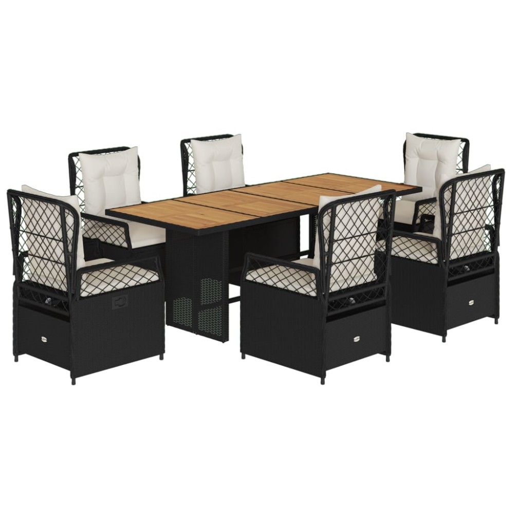 vidaXL Set mobilier de grădină cu perne, 7 piese, negru, poliratan