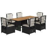 vidaXL Set mobilier de grădină cu perne, 7 piese, negru, poliratan vidaXL Set mobilier de grădină cu perne, 7 piese, negru, poliratan