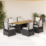 vidaXL Set mobilier de grădină cu perne, 7 piese, negru, poliratan vidaXL Set mobilier de grădină cu perne, 7 piese, negru, poliratan