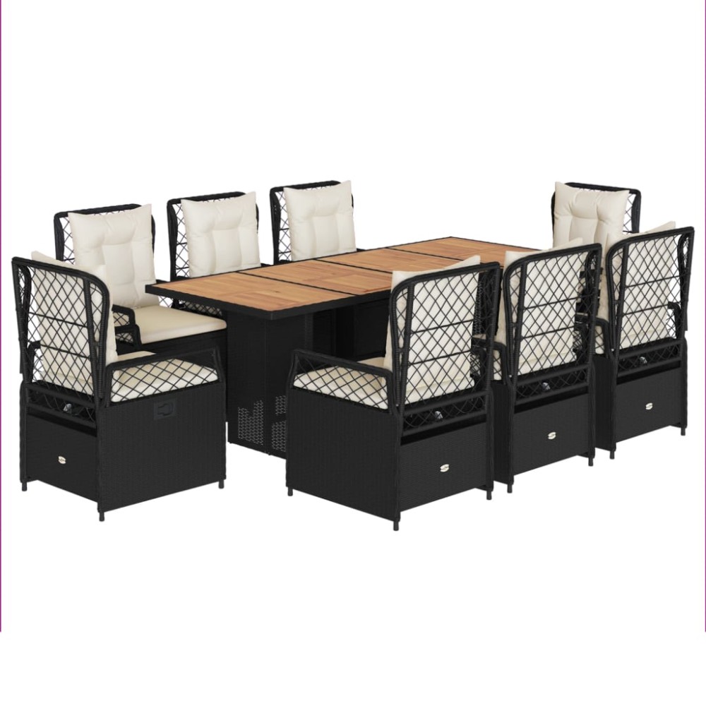 vidaXL Set mobilier de grădină cu perne, 9 piese, negru, poliratan