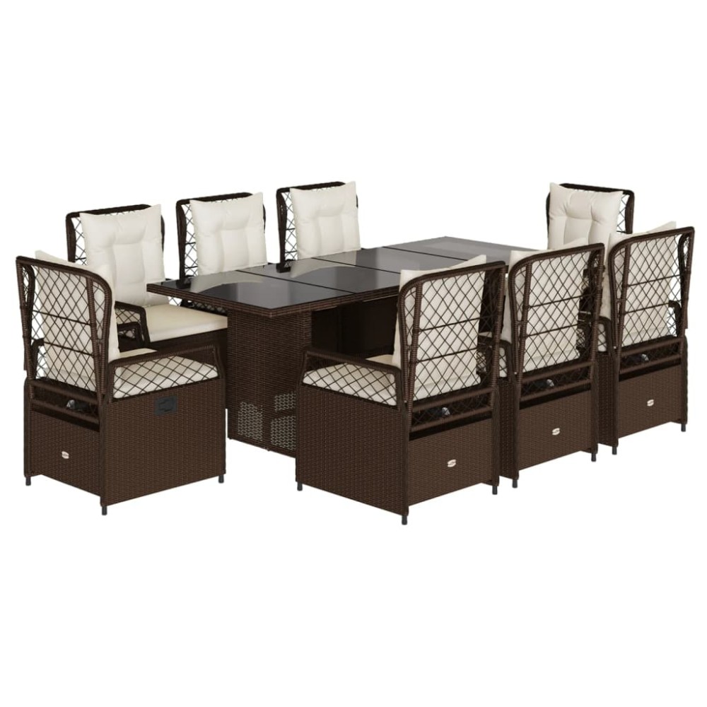 vidaXL Set mobilier de grădină cu perne, 9 piese, maro, poliratan