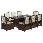 vidaXL Set mobilier de grădină cu perne, 9 piese, maro, poliratan