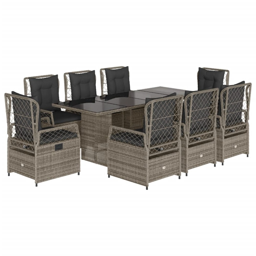 vidaXL Set mobilier grădină cu perne, 9 piese, gri, poliratan