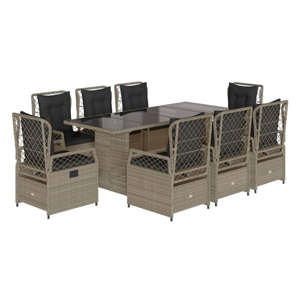 vidaXL Set mobilier grădină cu perne, 9 piese, gri deschis, poliratan