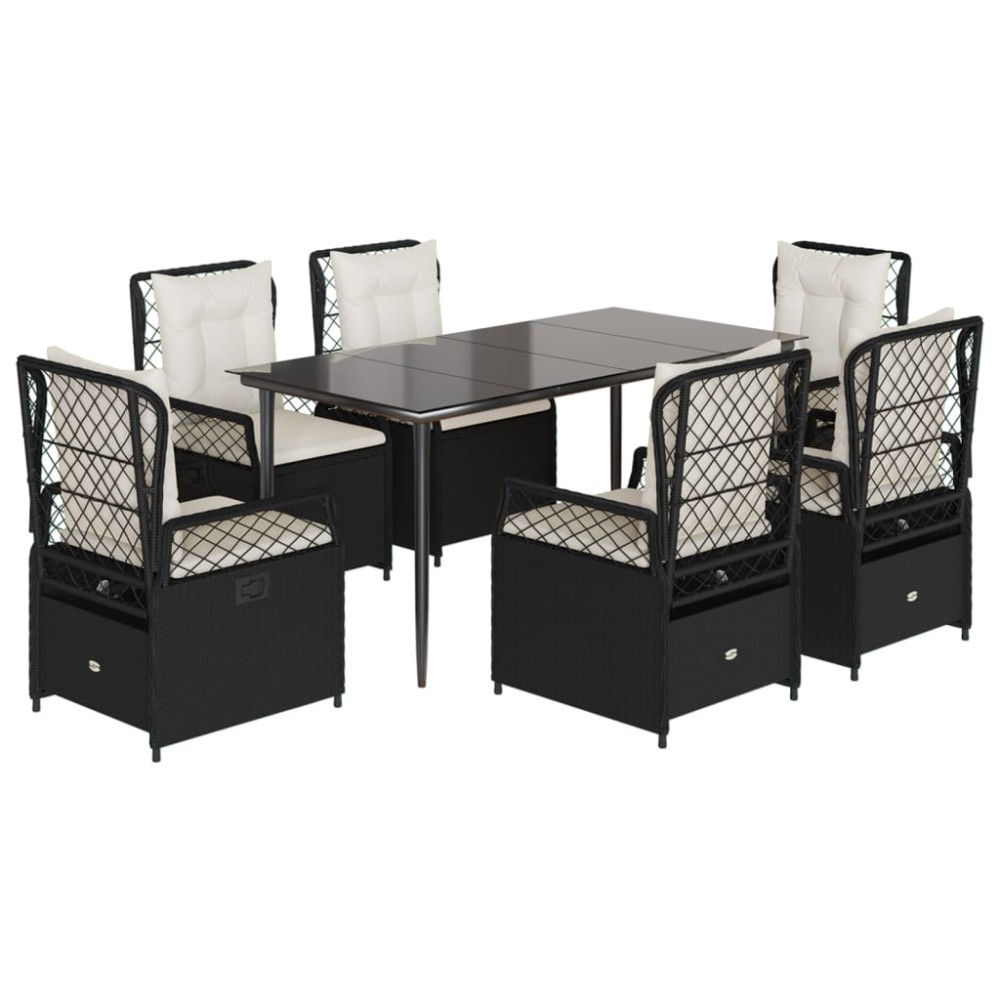 vidaXL Set mobilier de grădină cu perne, 7 piese, negru, poliratan