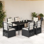 vidaXL Set mobilier de grădină cu perne, 7 piese, negru, poliratan vidaXL Set mobilier de grădină cu perne, 7 piese, negru, poliratan