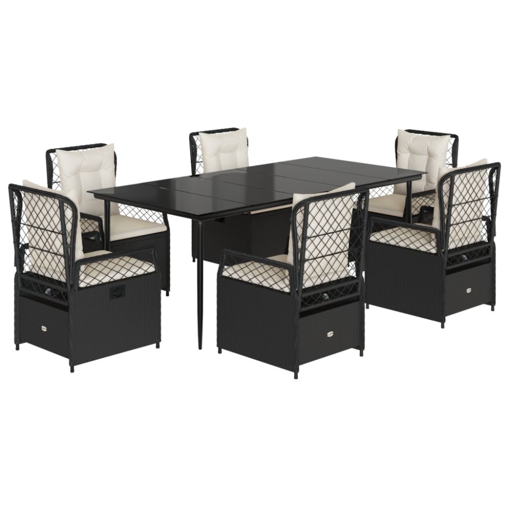 vidaXL Set mobilier de grădină cu perne, 7 piese, negru, poliratan