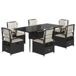 vidaXL Set mobilier de grădină cu perne, 7 piese, negru, poliratan vidaXL Set mobilier de grădină cu perne, 7 piese, negru, poliratan