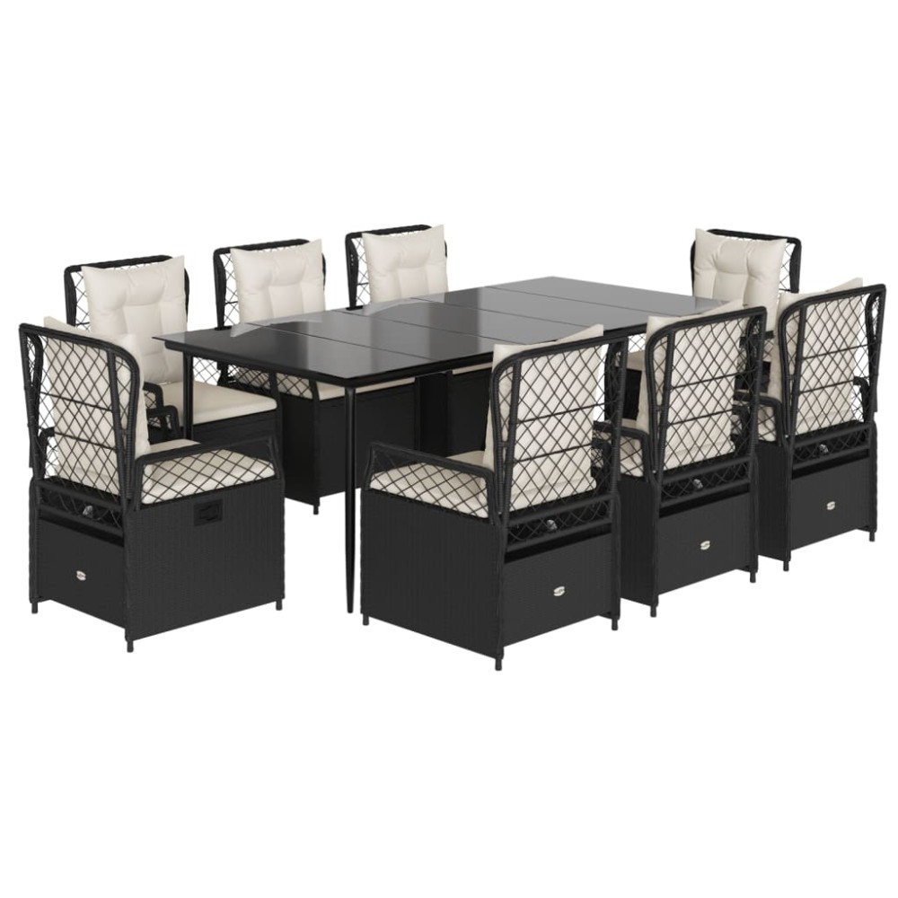 vidaXL Set mobilier de grădină cu perne, 9 piese, negru, poliratan