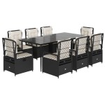 vidaXL Set mobilier de grădină cu perne, 9 piese, negru, poliratan vidaXL Set mobilier de grădină cu perne, 9 piese, negru, poliratan