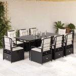 vidaXL Set mobilier de grădină cu perne, 9 piese, negru, poliratan vidaXL Set mobilier de grădină cu perne, 9 piese, negru, poliratan