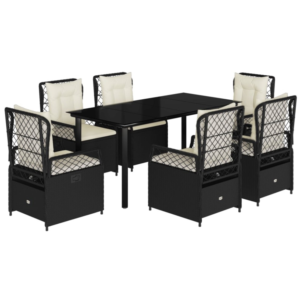 vidaXL Set mobilier de grădină cu perne, 7 piese, negru, poliratan