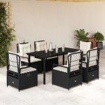 vidaXL Set mobilier de grădină cu perne, 7 piese, negru, poliratan vidaXL Set mobilier de grădină cu perne, 7 piese, negru, poliratan