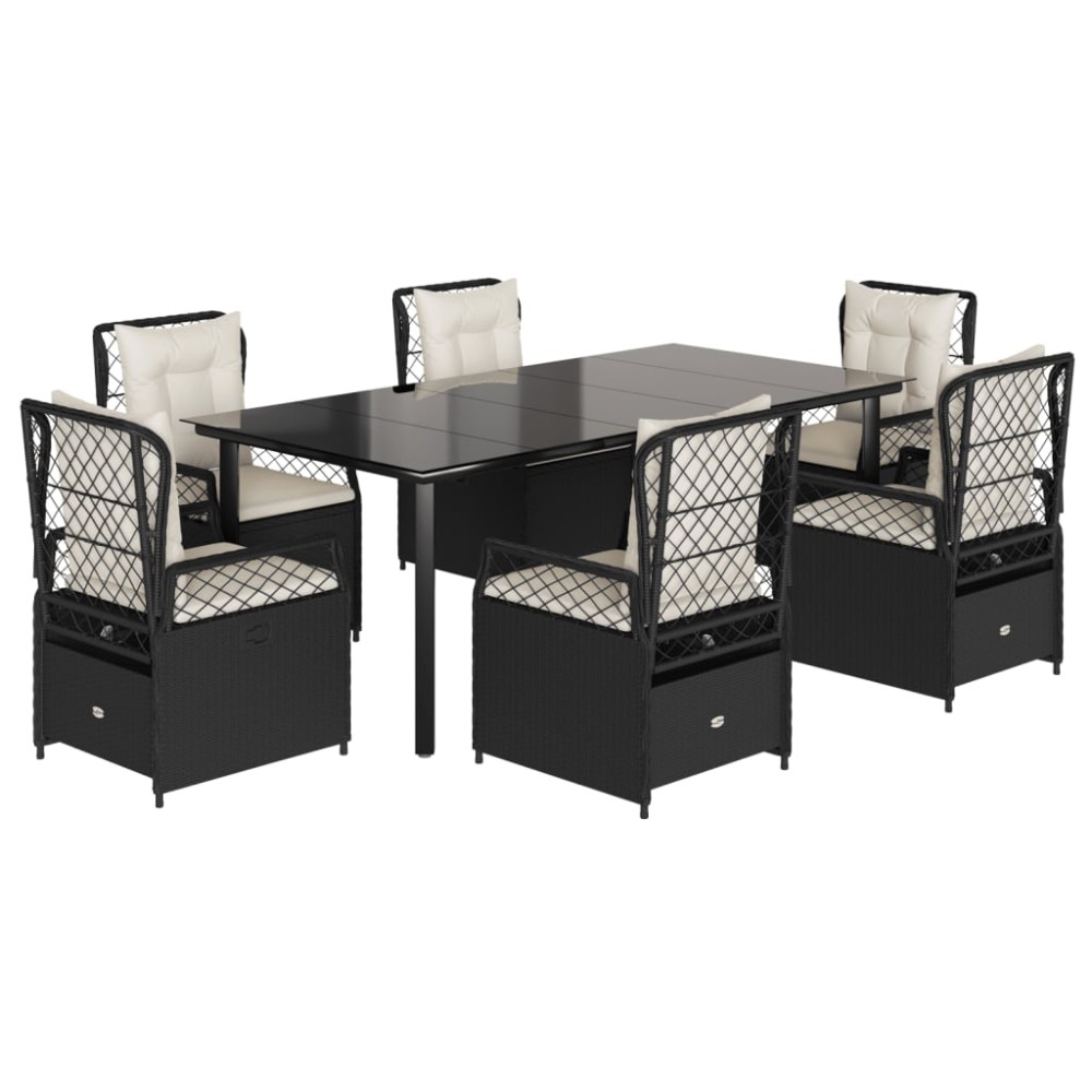 vidaXL Set mobilier de grădină cu perne, 7 piese, negru, poliratan