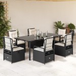 vidaXL Set mobilier de grădină cu perne, 7 piese, negru, poliratan vidaXL Set mobilier de grădină cu perne, 7 piese, negru, poliratan